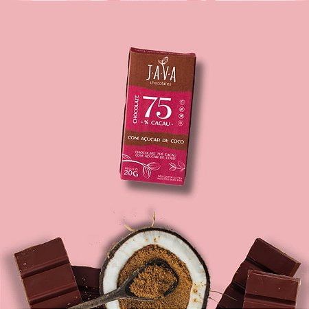 chocolate açúcar de coco - 75% cacau – Display com 5 ou 10  tabletes de 20g - NOVO PESO