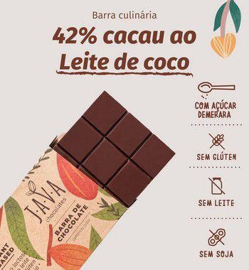 Barra culinária de chocolate ao leite de coco vegano zero lactose 42% cacau - Apenas 5kg