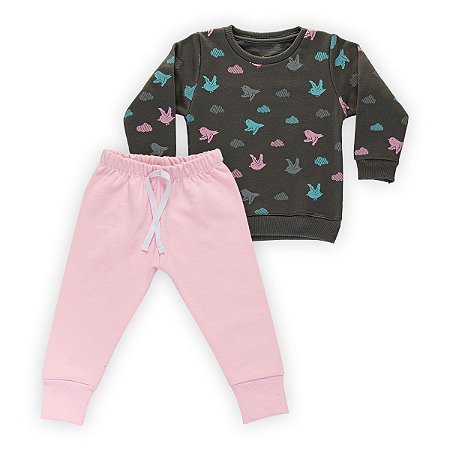 Comprar Conjunto Moletom Infantil - Algodão - Cinza e Rosa | Bunny Hop -  Bunny Hop - Loja de Roupas de Bebês