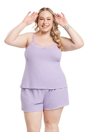 Baby Doll Labella Plus Size em Suede Canelado com Renda para Dormir