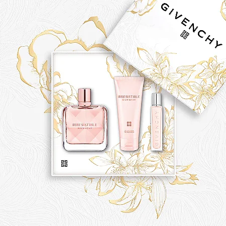 KIT COFFRET IRRESISTIBLE GIVENCHY FEMININO Eau de Parfum - EDP 80ml + TRAVEL SPRAY 12,5ml + THE BODY MILK 75ml