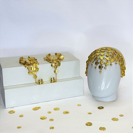 Kit Tiara e Par De Pulseiras Moedas Dança Do Ventre/Cigana/Indiana - KIT09