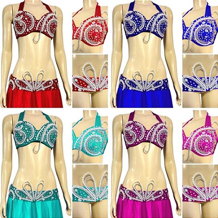 [Encomenda 30 Dias] Dança do Ventre Conjunto Top e Cinto para Dançar