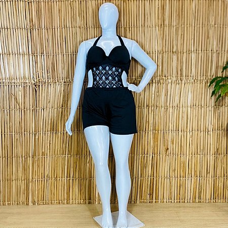 [Encomenda 60 Dias uteis] Macaquinho Plus Size com Renda Cobrindo a Barriga - Dança do Ventre