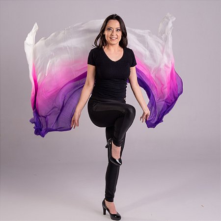 Véu Seda Pura Colorido Dança do Ventre Branco, Rosa e Roxo - VEU-SEDAA-5