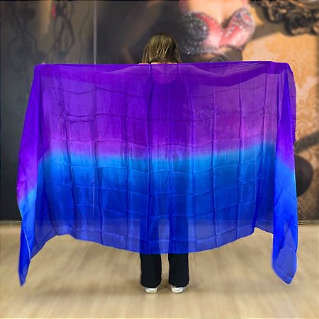 Véu Seda Pura Colorido Dança do Ventre Azul e Roxo lindo caimento - VEU-SEDAA-7