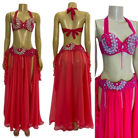 [Liquidação] Dança do Ventre Traje Bordado Completo M 42 - Pronta Entrega  - TPCL-152