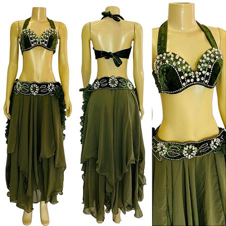 [Liquidação] Dança do Ventre Traje Bordado Completo G 44 - Pronta Entrega  - TPCL-167