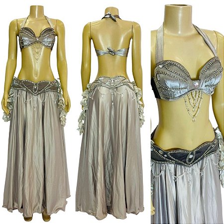[Liquidação] Dança do Ventre Traje Bordado Completo M 42 - Pronta Entrega  - TPCL-169