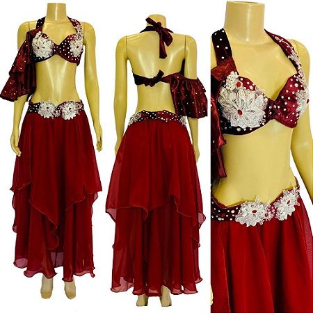 [Liquidação] Dança do Ventre Traje Bordado Completo M 42 - Pronta Entrega  - TPCL-177