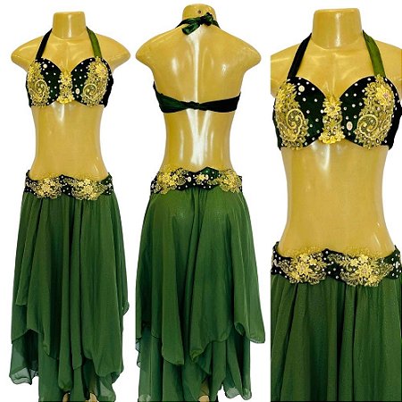 [Liquidação] Dança do Ventre Traje Bordado Completo G 44 - Pronta Entrega  - TPCL-219