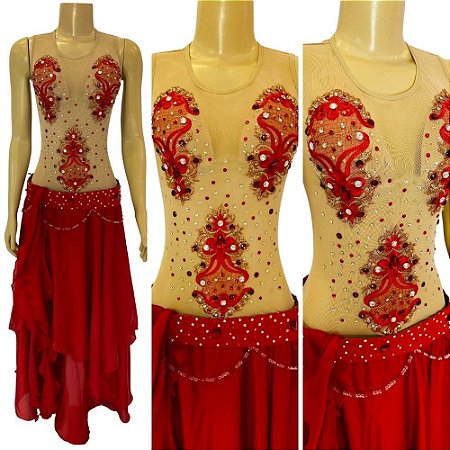 [Liquidação] Dança do Ventre Traje Bordado Completo M 42 - Pronta Entrega  - TPCL-228