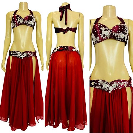 [Liquidação] Dança do Ventre Traje Bordado Completo M 42 - Pronta Entrega  - TPCL-240