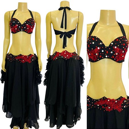 [Liquidação] Dança do Ventre Traje Bordado Completo GG 46 - Pronta Entrega  - TPCL-257