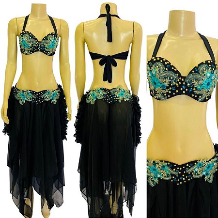 [Liquidação] Dança do Ventre Traje Bordado Completo M 42 - Pronta Entrega  - TPCL-259