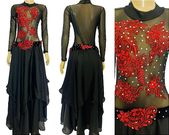 Dança do Ventre Traje Bordado Completo com Body G 44 Pronta Entrega - TC-BODY24