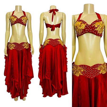 [Liquidação] Dança do Ventre Traje Bordado Completo G 44 - Pronta Entrega  - TPCL-273