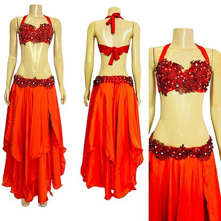 [Liquidação] Dança do Ventre Traje Bordado Completo M 44 - Pronta Entrega  - TPCL-275