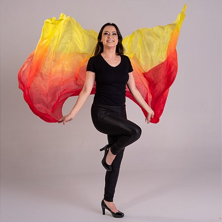 Véu Seda Pura Colorido Dança do Ventre Vermelho, Laranja e Amarelo - VEU-SEDAA-9