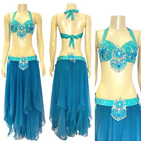 [Liquidação] Dança do Ventre Traje Bordado Completo - Pronta Entrega  - TPCL-284