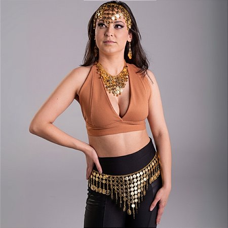 Kit Colar, Par de Brincos, Tiara e Cinto de Moedas Dança do Ventre/Cigana/Indiana - KIT03