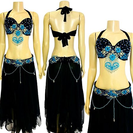 [Liquidação] Dança do Ventre Traje Bordado Completo - Pronta Entrega  - TPCL-297