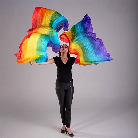 Par Fan Véu Leque Degrade Cores Arco Íris Dança do Ventre - VFAN-IRIS