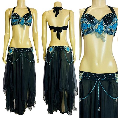 [Liquidação] Dança do Ventre Traje Bordado Completo M 42 - Pronta Entrega  - TPCL-312
