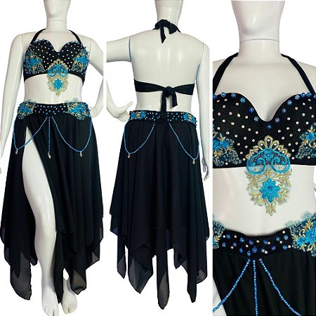 [Liquidação] Dança do Ventre Traje Bordado Completo XG 48 - Pronta Entrega  - TPCL-318