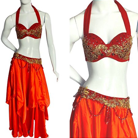 [Liquidação] Dança do Ventre Traje Bordado Completo P 40 - Pronta Entrega  - TPCL-322