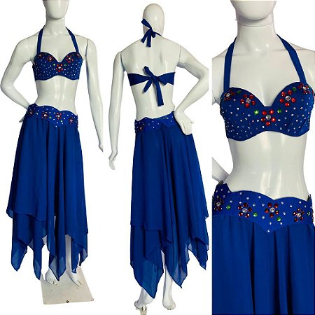 [Liquidação] Dança do Ventre Traje Bordado Completo M 42 - Pronta Entrega  - TPCL-324