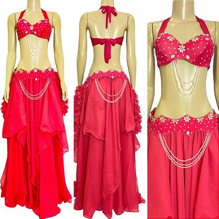[Liquidação] Dança do Ventre Traje Bordado Completo M 42 - Pronta Entrega  - TPCL-334