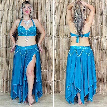 [Liquidação] Dança do Ventre Traje Bordado Completo  - Pronta Entrega  - TPCL-341