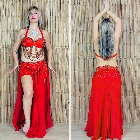 [Liquidação] Dança do Ventre Traje Bordado Completo M 42- Pronta Entrega  - TPCL-342