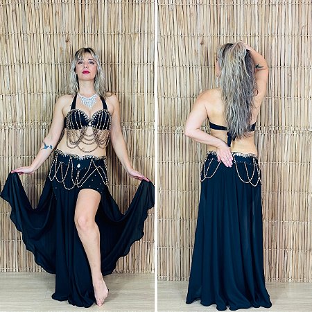 [Liquidação] Dança do Ventre Traje Bordado Completo M 42  - Pronta Entrega - TPCL-352