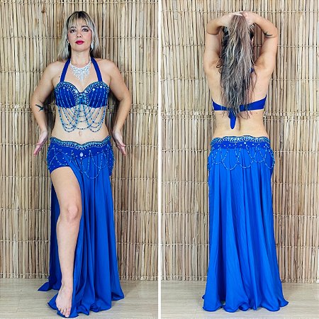 [Liquidação] Dança do Ventre Traje Bordado Completo G 44 - Pronta Entrega  - TPCL-366