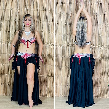 [Liquidação] Dança do Ventre Traje Bordado Completo P 40 - Pronta Entrega  - TPCL-370