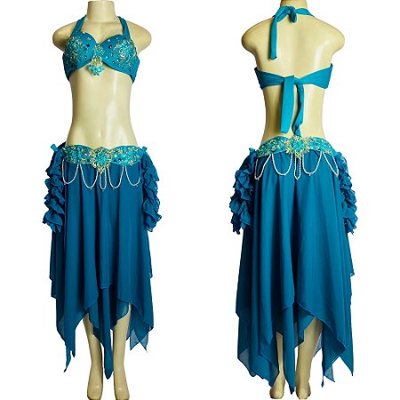 [Liquidação] Dança do Ventre Traje Bordado Completo - Pronta Entrega - TPCL-397