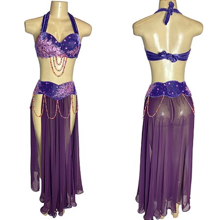 [Liquidação] Dança do Ventre Traje Bordado Completo M 42 - Pronta Entrega - TPCL-403
