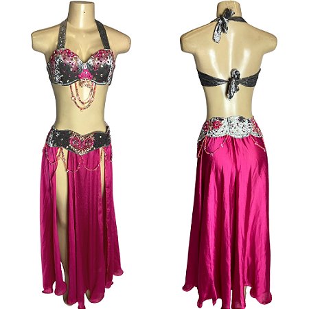 [Liquidação] Dança do Ventre Traje Bordado Completo M 42 - Pronta Entrega - TPCL-404