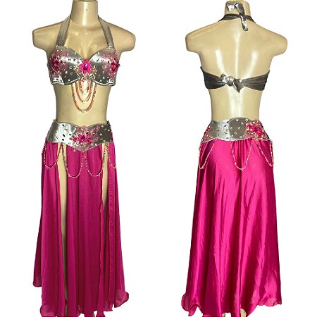 [Liquidação] Dança do Ventre Traje Bordado Completo G 44 - Pronta Entrega - TPCL-406