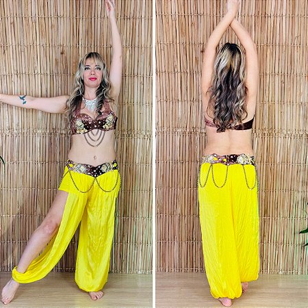 [Liquidação] Dança do Ventre Traje Bordado Completo M 42  - Pronta Entrega - TPCL-412