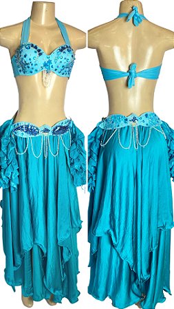[Liquidação] Dança do Ventre Traje Bordado Completo M 42 - Pronta Entrega - TPCL-420
