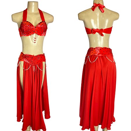 [Liquidação] Dança do Ventre Traje Bordado Completo M 42 - Pronta Entrega - TPCL-423