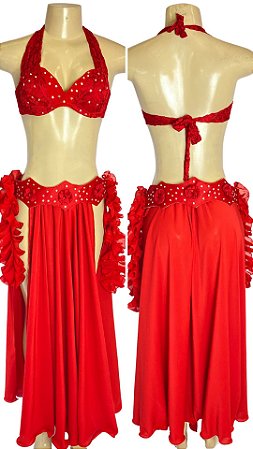 [Liquidação] Dança do Ventre Traje Bordado Completo  M 42 - Pronta Entrega - TPCL-426