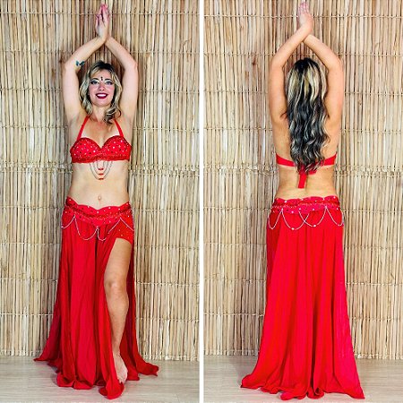 [Liquidação] Dança do Ventre Traje Bordado Completo  P 40 - Pronta Entrega - TPCL-431