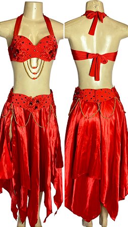 [Liquidação] Dança do Ventre Traje Bordado Completo  M 42 - Pronta Entrega - TPCL-432