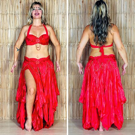 [Liquidação] Dança do Ventre Traje Bordado Completo G 44 - Pronta Entrega - TPCL-433