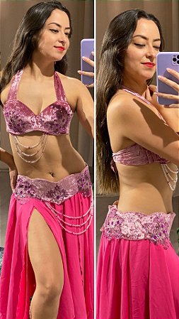 [Liquidação] Dança do Ventre Traje Bordado Completo  M 42- Pronta Entrega - TPCL-441