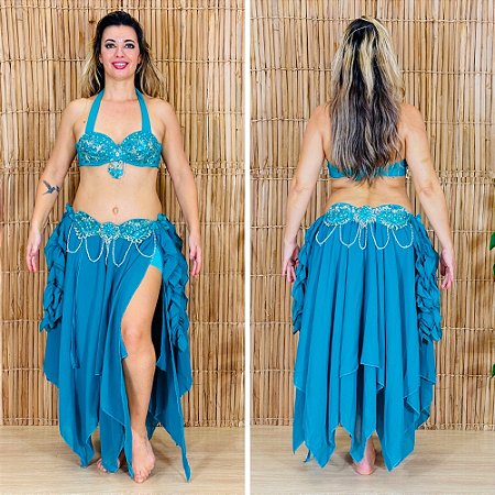 [Liquidação] Dança do Ventre Traje Bordado Completo P-40- Pronta Entrega - TPCL-455